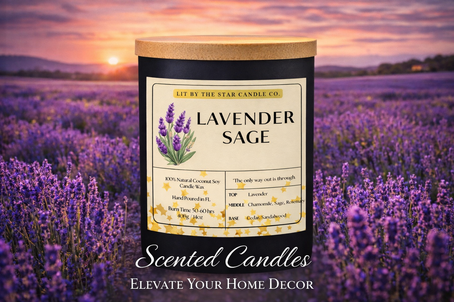 Lavender Sage - Matte Black Glass Coconut Soy Candle