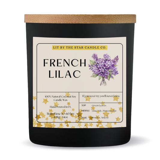 French Lilac -  Matte Black Glass Coconut Soy Candle