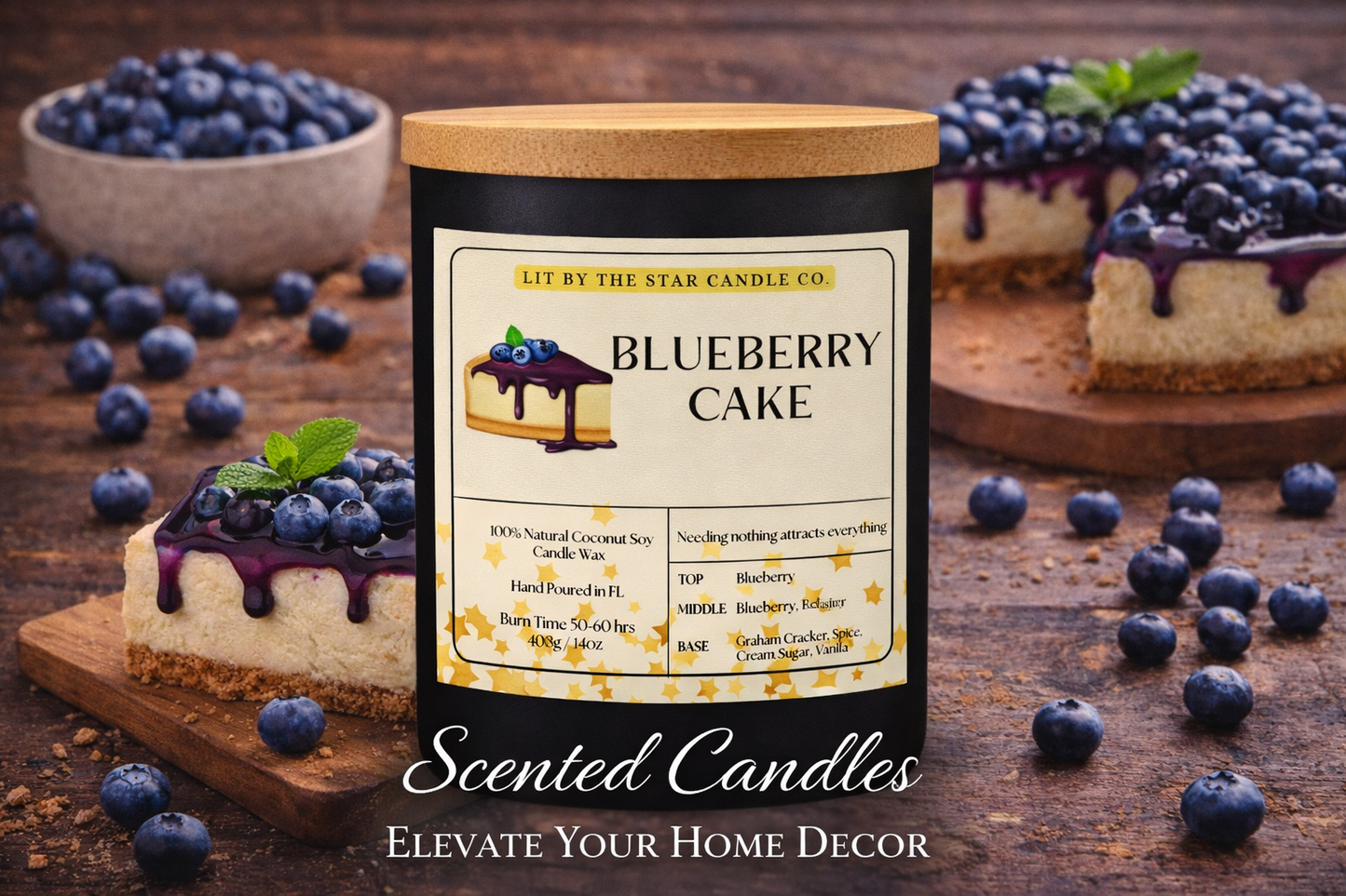 Blueberry Cake - Matte Black Glass Coconut Soy Candle