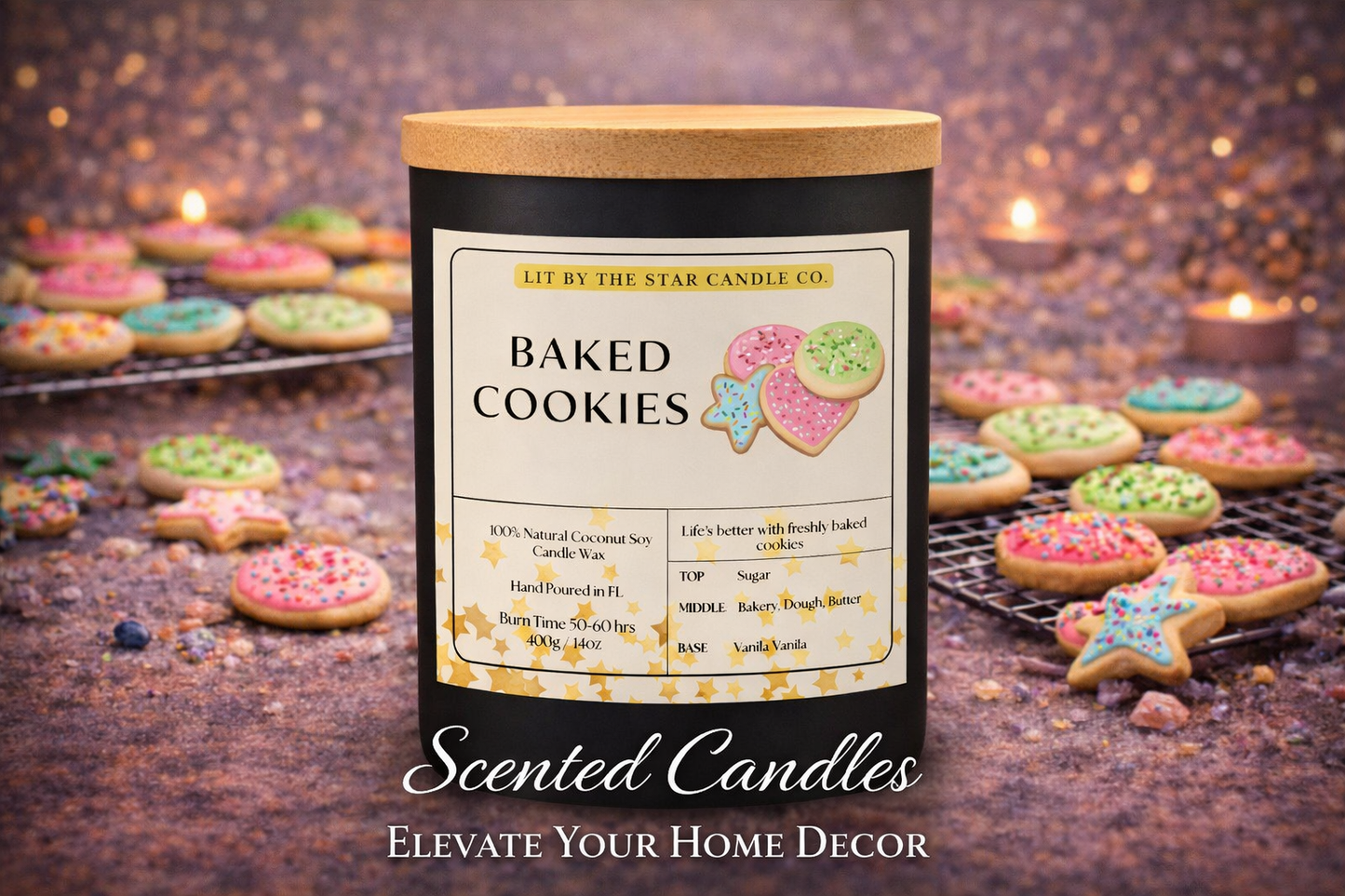 Baked Cookie -  Matte Black Glass Coconut Soy Candle
