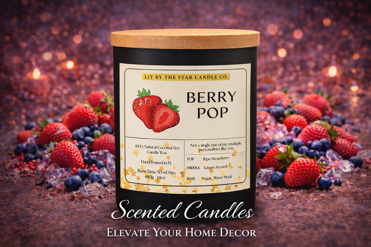 Berry Pop - Matte Black Glass Coconut Soy Candle