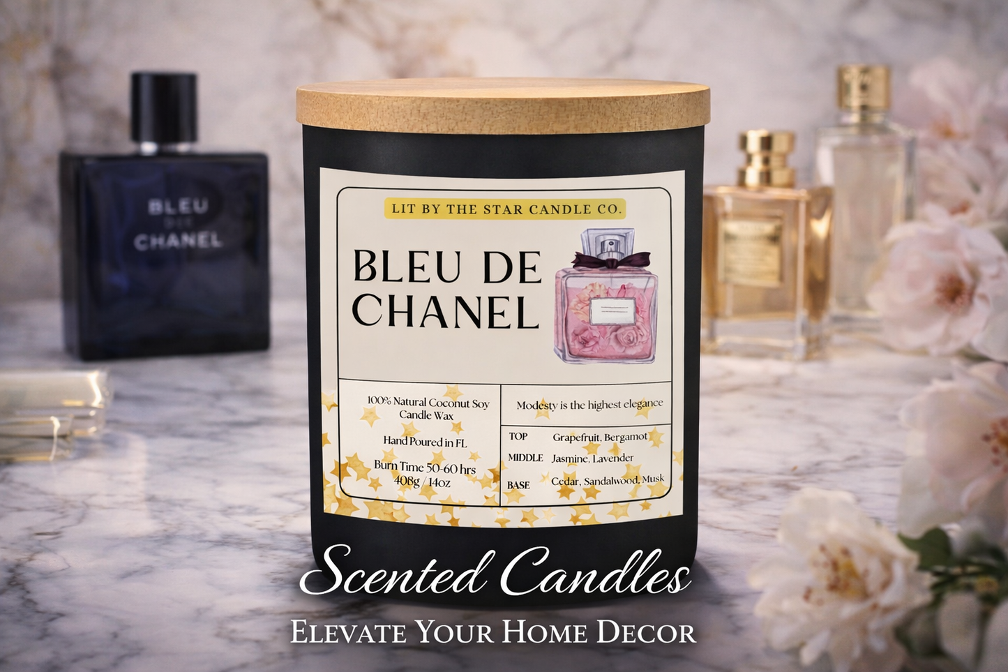 Bleu De Channel -  Matte Black Glass Coconut Soy Candle