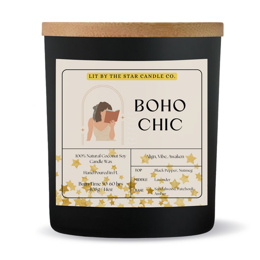 Boho Chic - Matte Black Glass Coconut Soy Candle