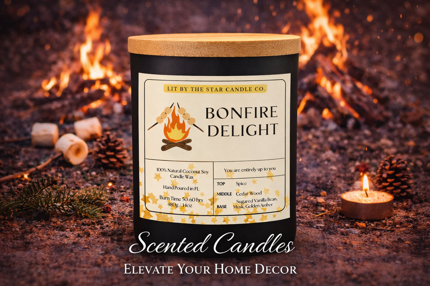 Bonfire Delight -  Matte Black Glass Coconut Soy Candle