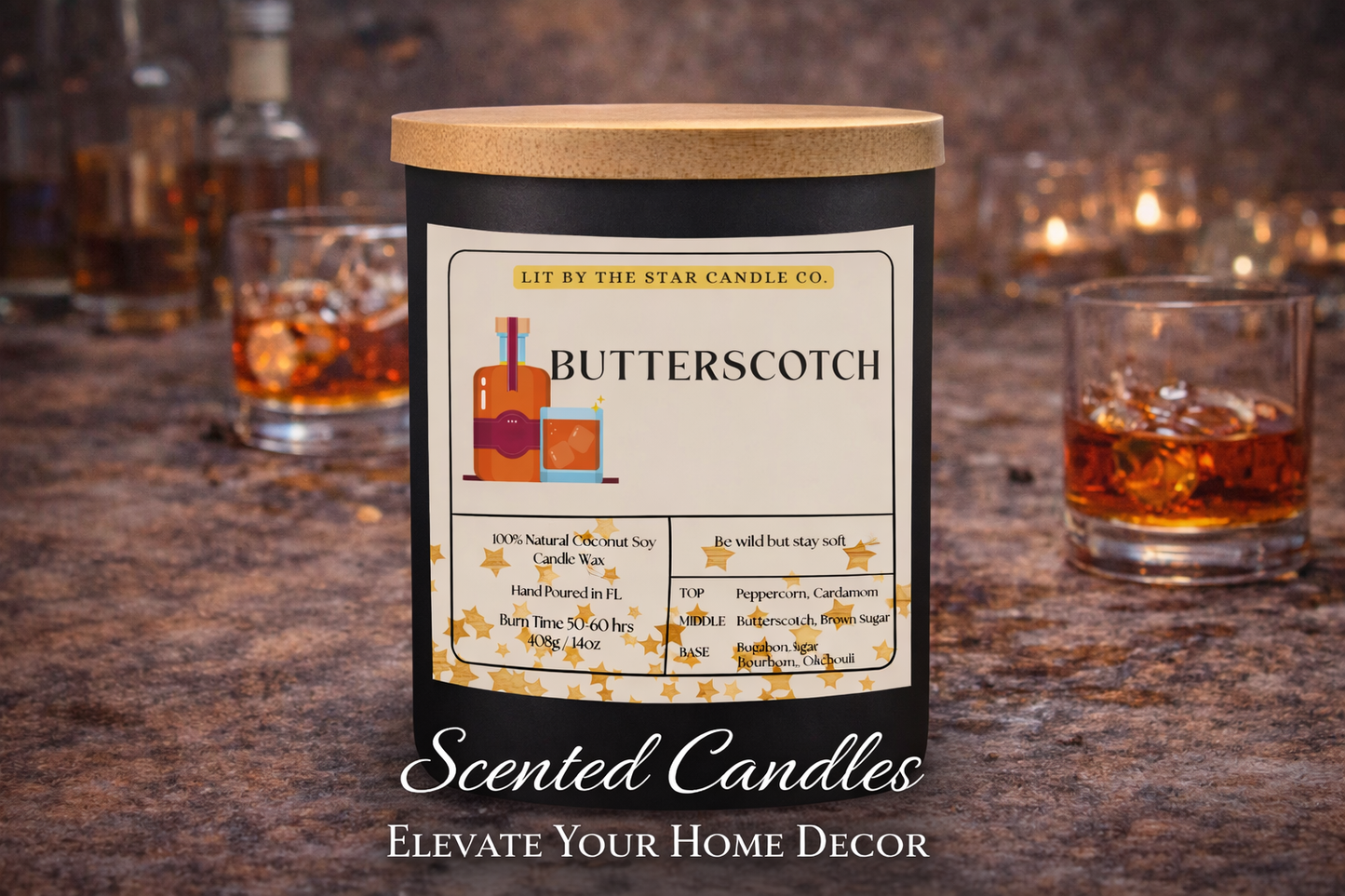 Butter Scotch - Matte Black Glass Coconut Soy Candle