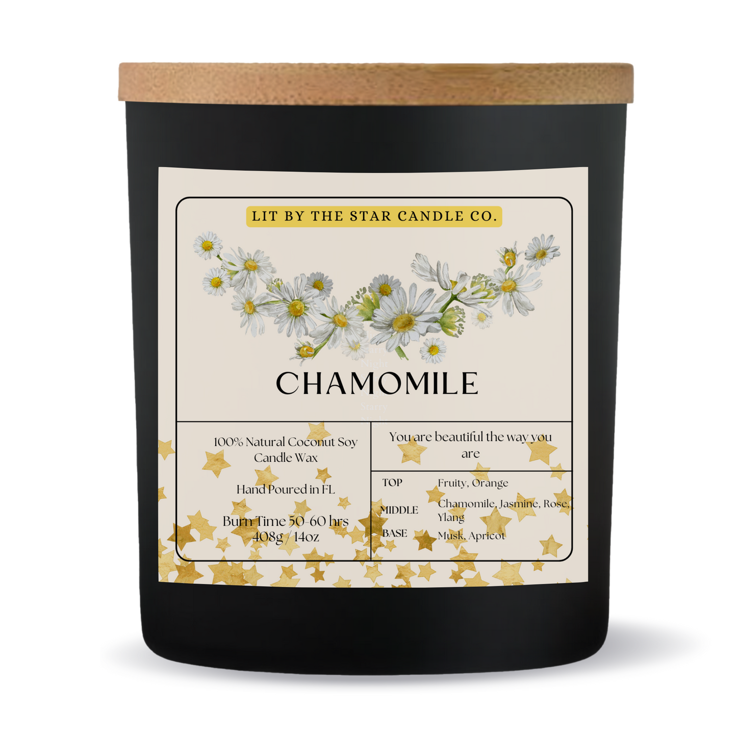 Chamomile - Matte Black Glass Coconut Soy Candle