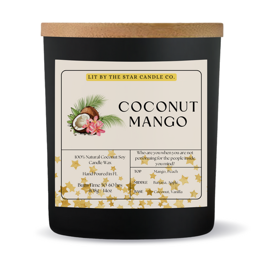 Coconut Mango -  Matte Black Glass Coconut Soy Candle