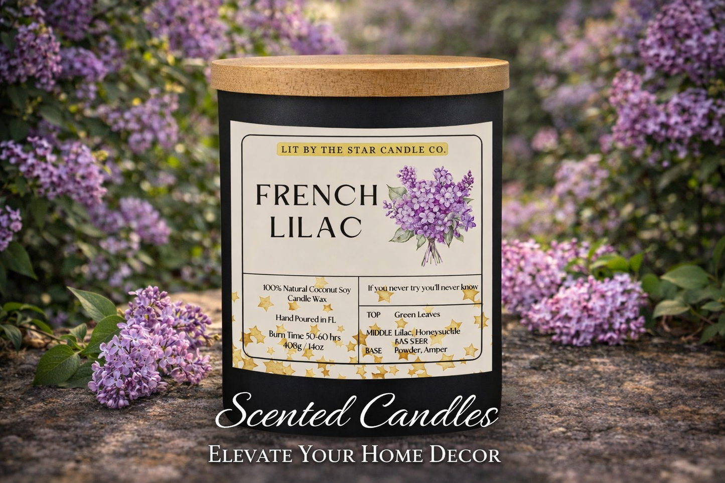French Lilac -  Matte Black Glass Coconut Soy Candle