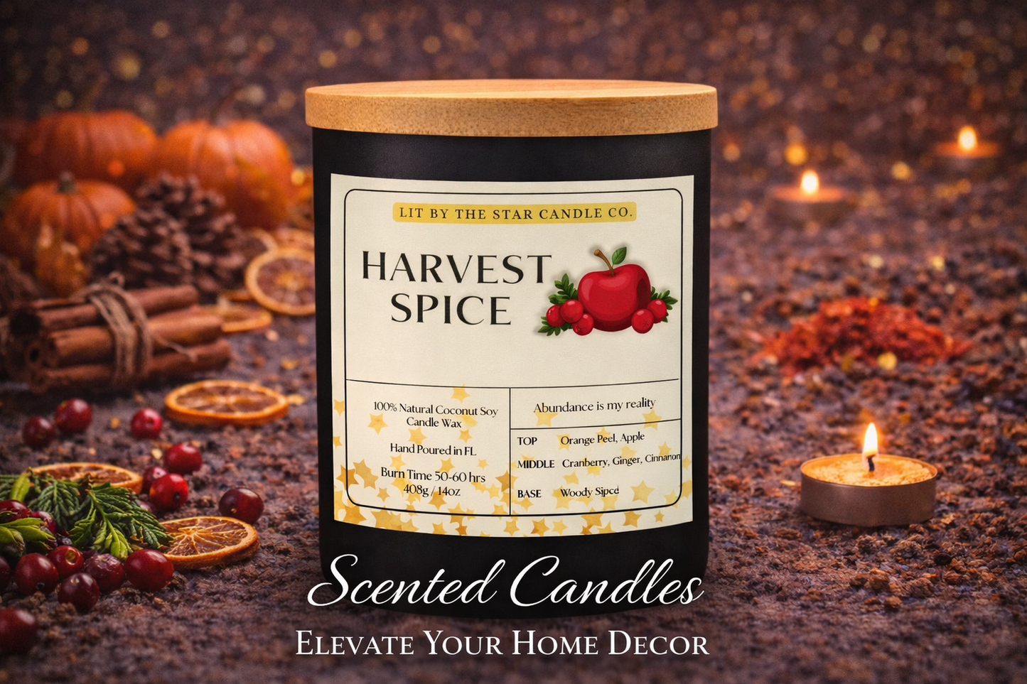 Harvest Spice -  Matte Black Glass Coconut Soy Candle