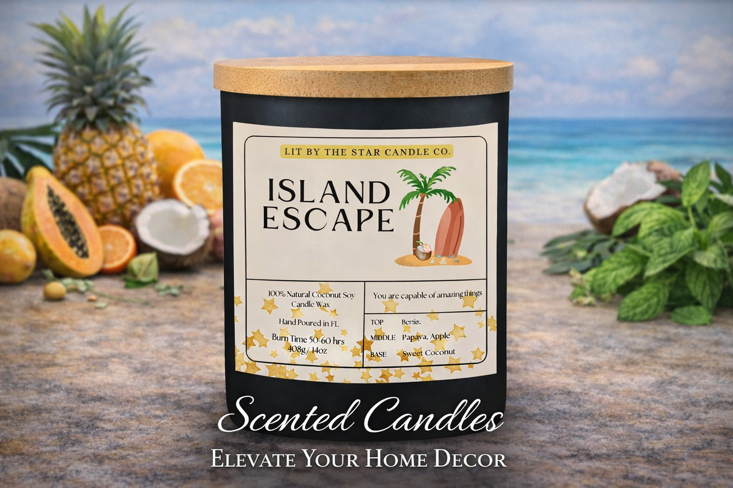 Island Escape - Matte Black Glass Coconut Soy Candle