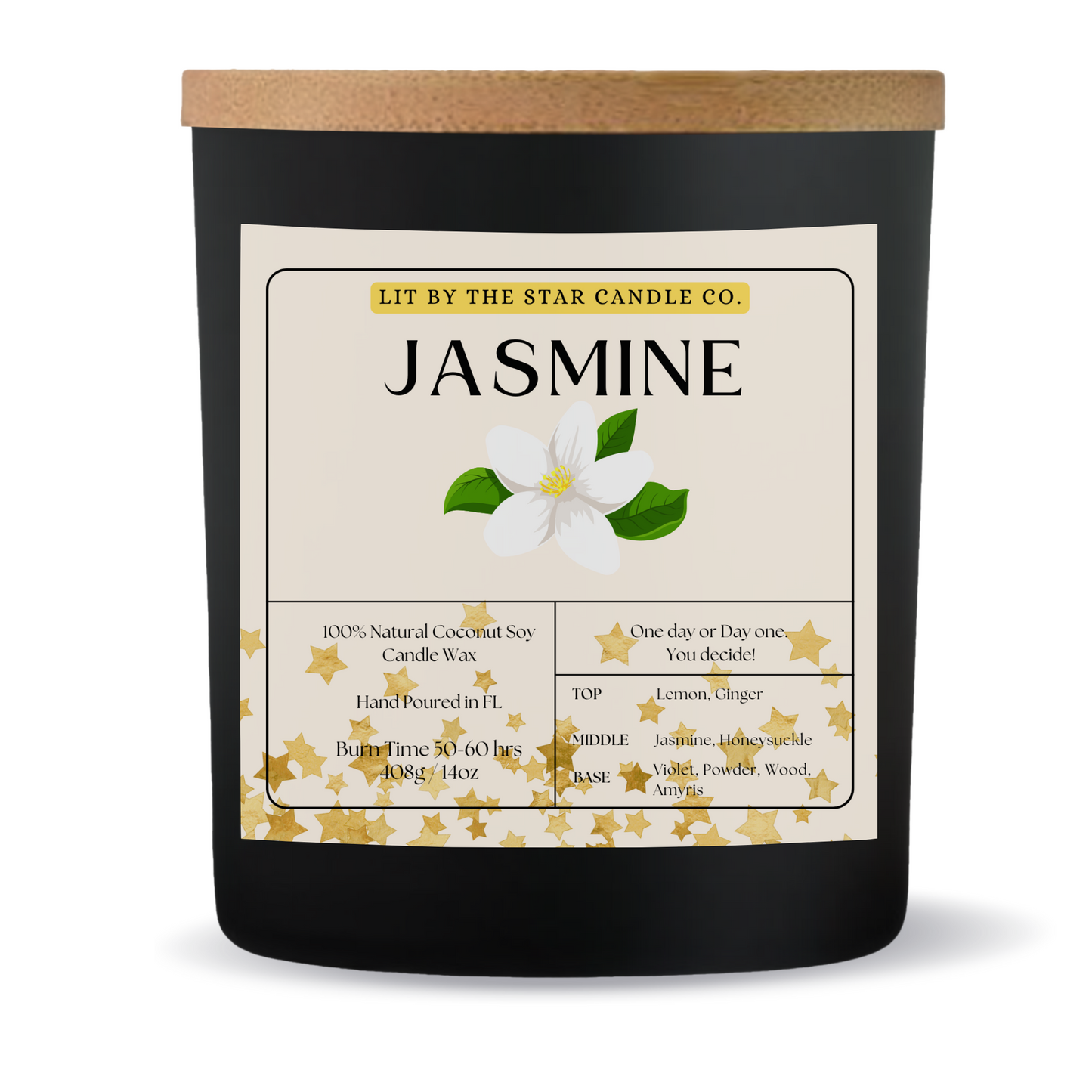 Jasmine -  Matte Black Glass Coconut Soy Candle