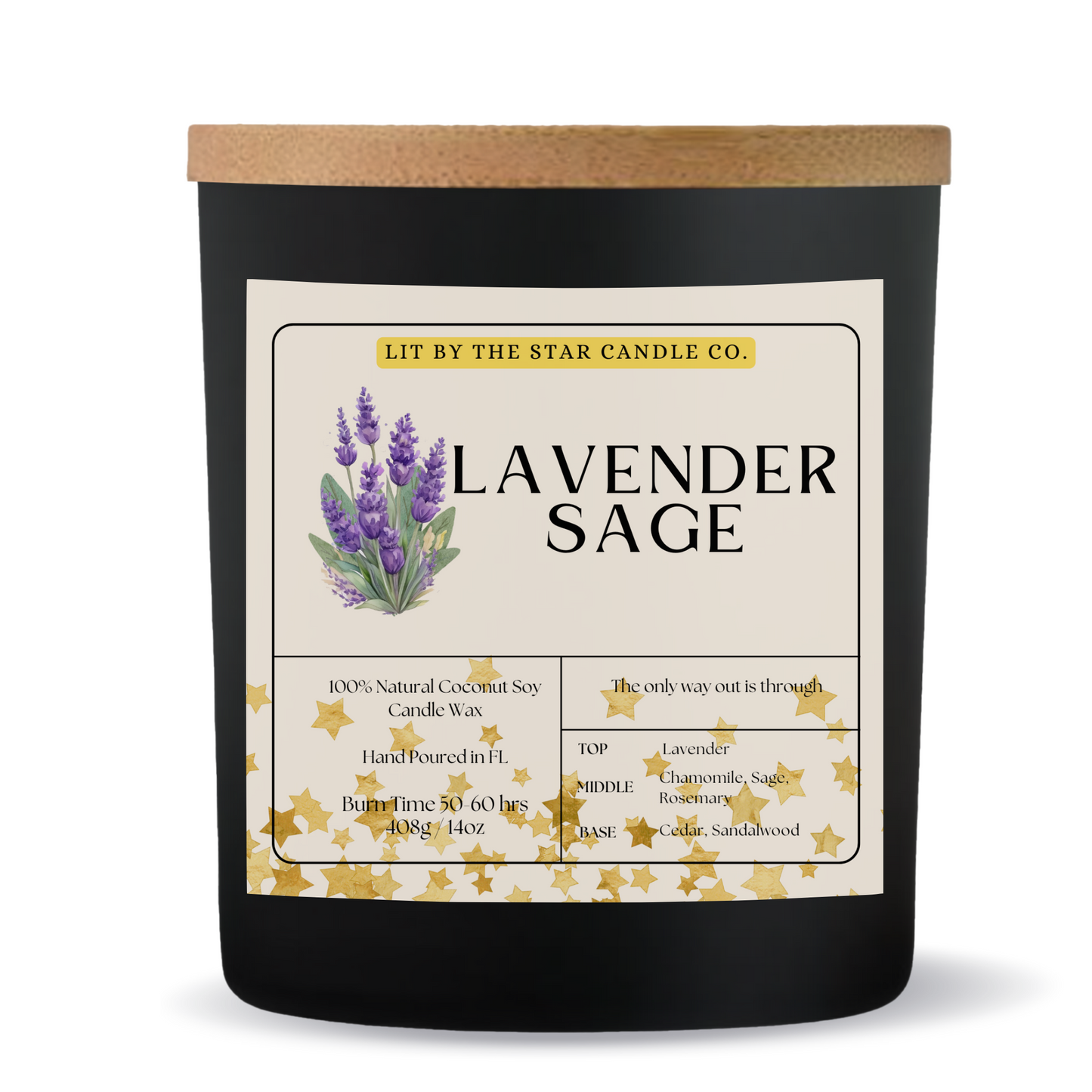 Lavender Sage - Matte Black Glass Coconut Soy Candle