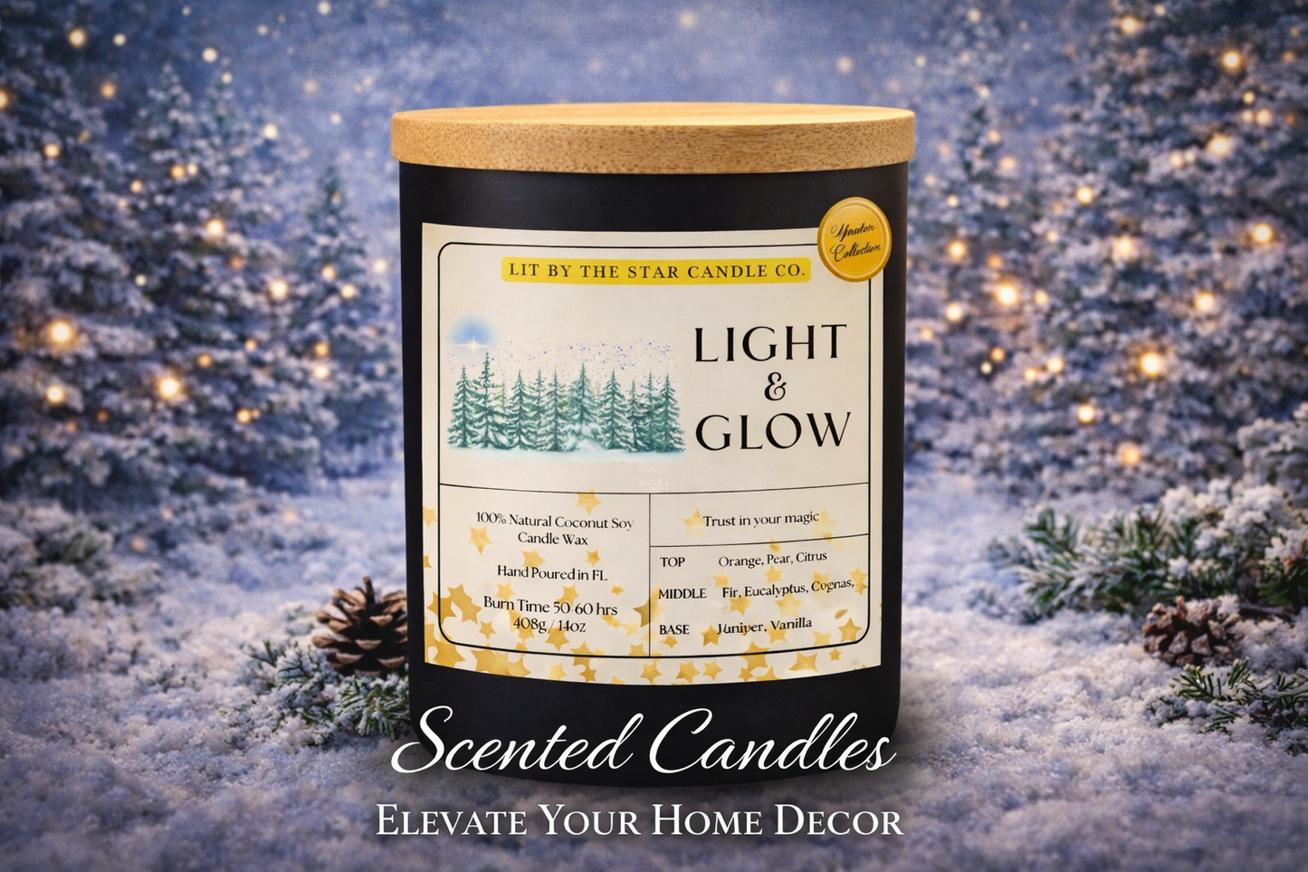 Light & Glow -  Matte Black Glass Coconut Soy Candle
