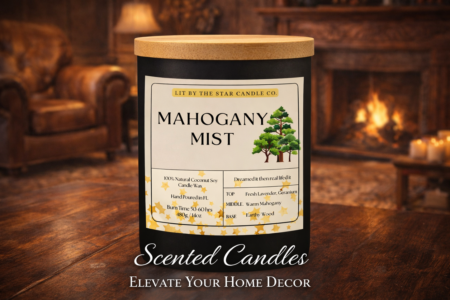 Mahogany Mist - Matte Black Glass Coconut Soy Candle