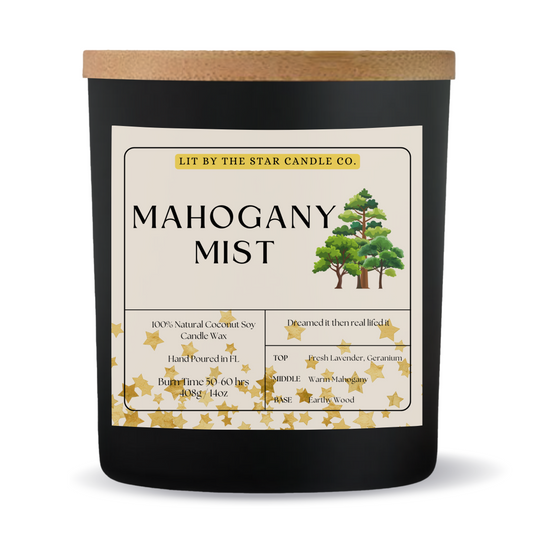 Mahogany Mist - Matte Black Glass Coconut Soy Candle