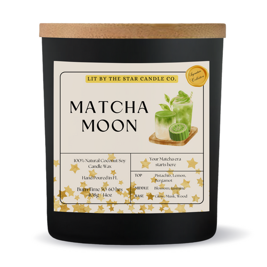 Matcha Moon -  Matte Black Glass Coconut Soy Candle