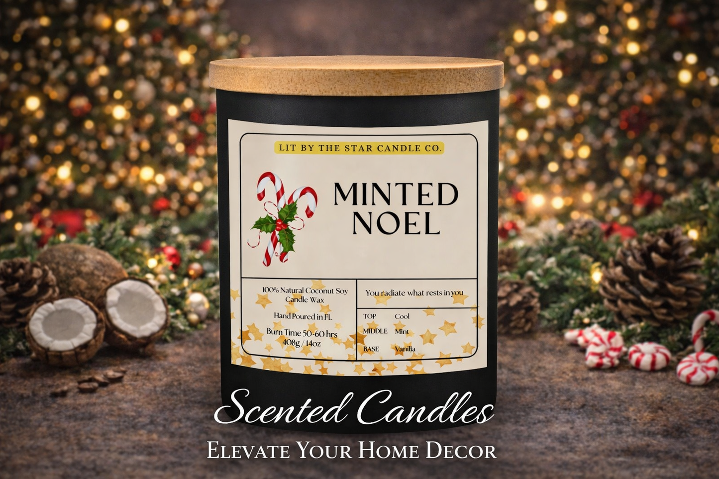 Minted Noel -  Matte Black Glass Coconut Soy Candle