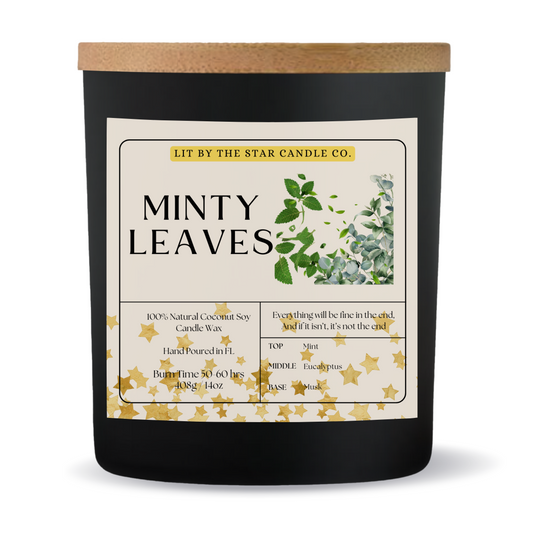 Minty Leaves - Matte Black Glass Coconut Soy Candle