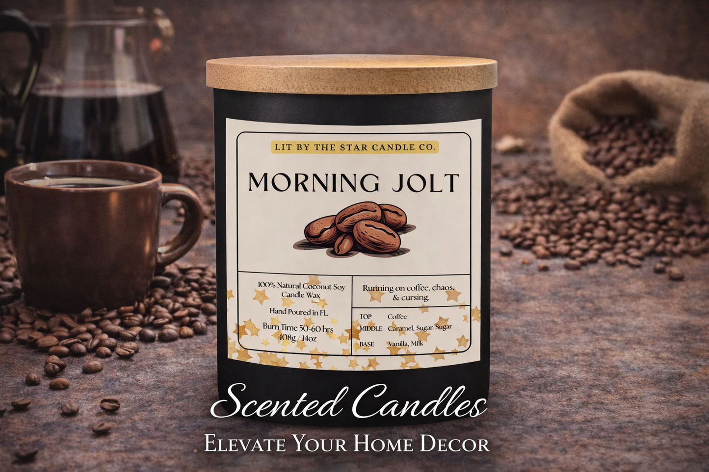 Morning Jolt -  Matte Black Glass Coconut Soy Candle