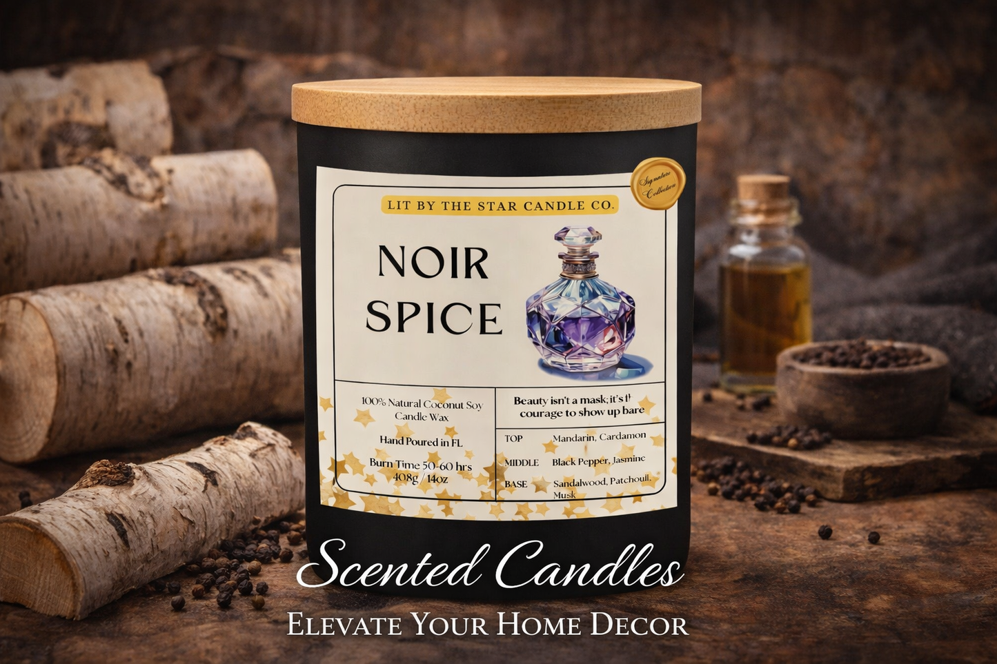 Noir Spice-  Matte Black Glass Coconut Soy Candle