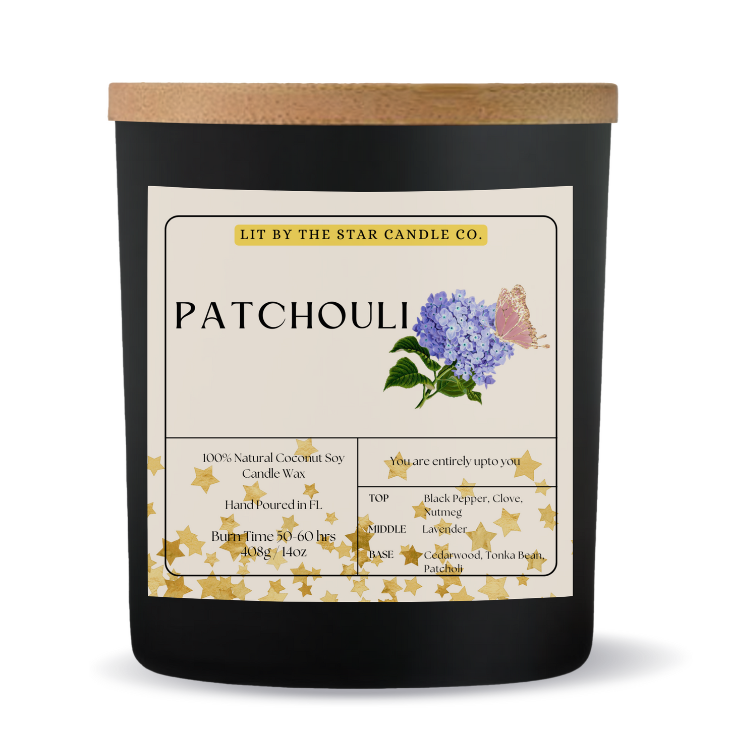 Patchouli -  Matte Black Glass Coconut Soy Candle