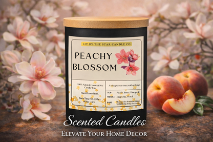 Peachy Blossom -  Matte Black Glass Coconut Soy Candle