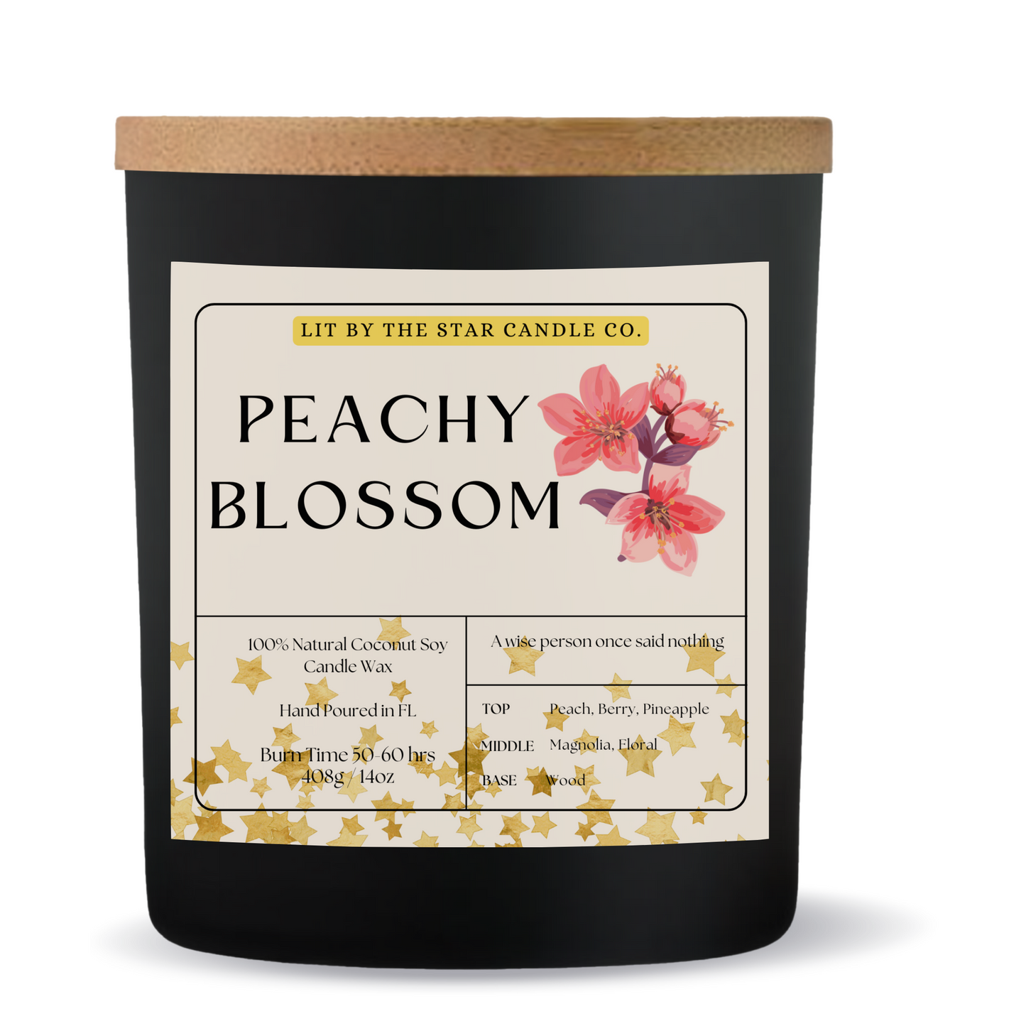 Peachy Blossom -  Matte Black Glass Coconut Soy Candle