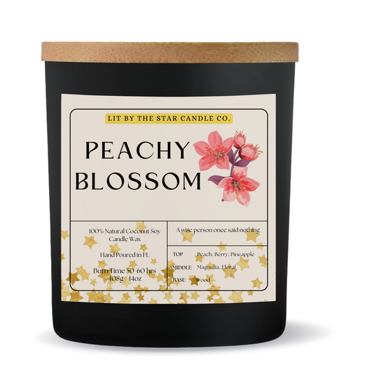 Peachy Blossom -  Matte Black Glass Coconut Soy Candle
