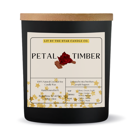 Petal Timber - Matte Black Glass Coconut Soy Candle