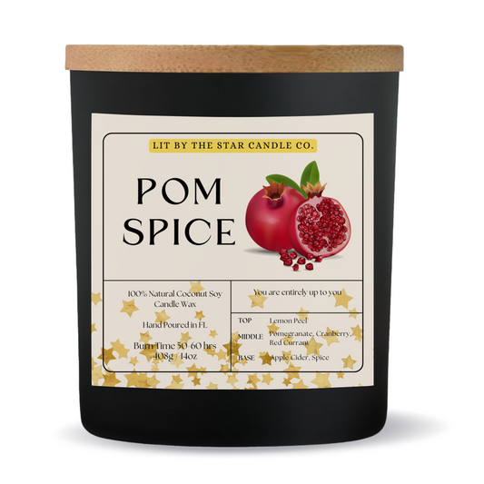 Pom Spice -  Matte Black Glass Coconut Soy Candle