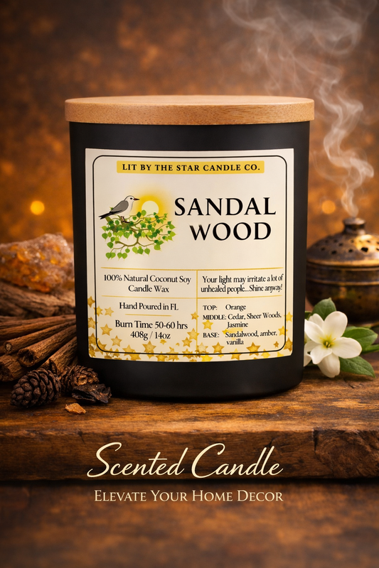 Asian Sandal Wood -  Matte Black Glass Coconut Soy Candle