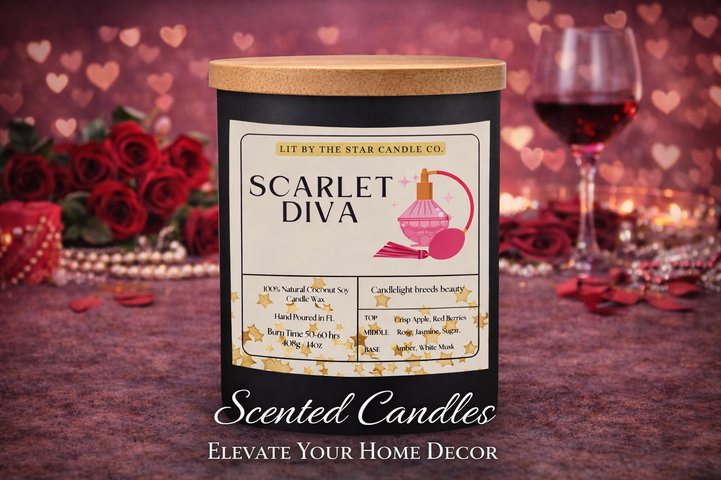 Scarlet Diva - Matte Black Glass Coconut Soy Candle