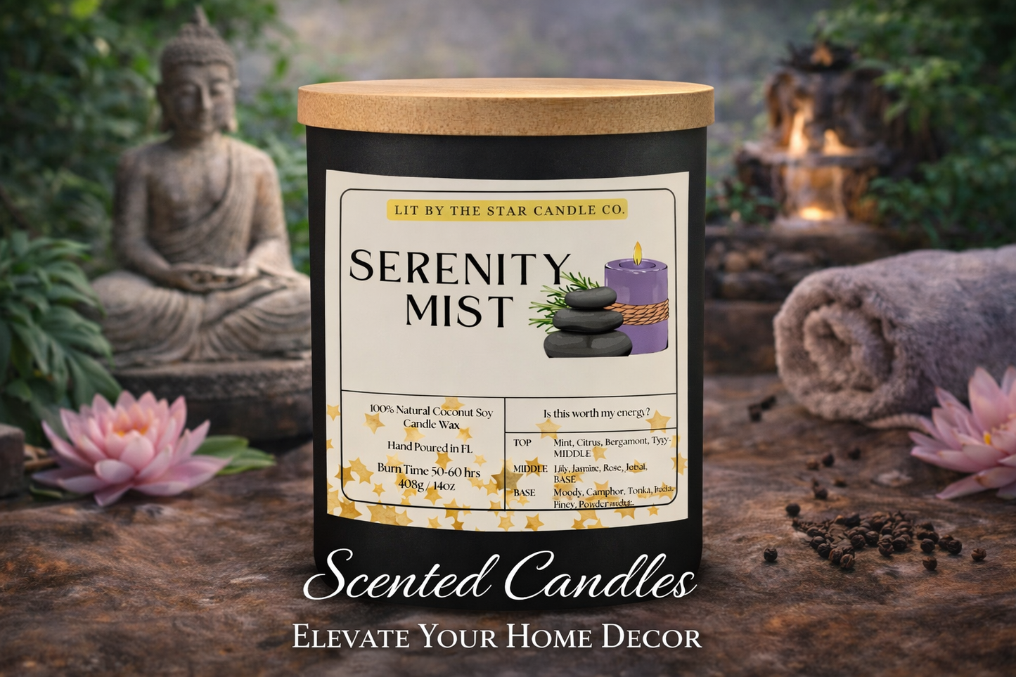 Serenity Mist - Matte Black Glass Coconut Soy Candle