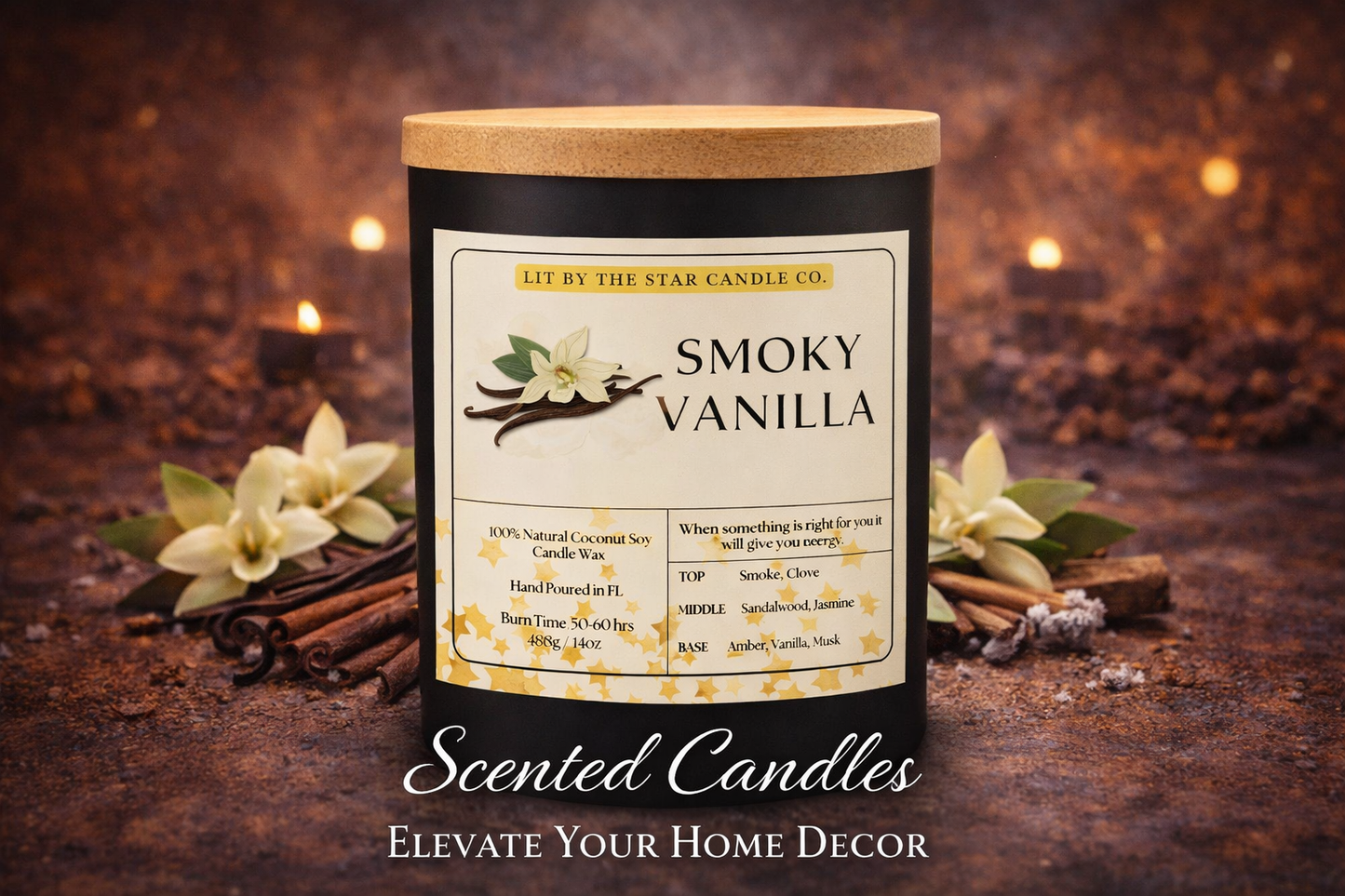 Smoky Vanilla -  Matte Black Glass Coconut Soy Candle
