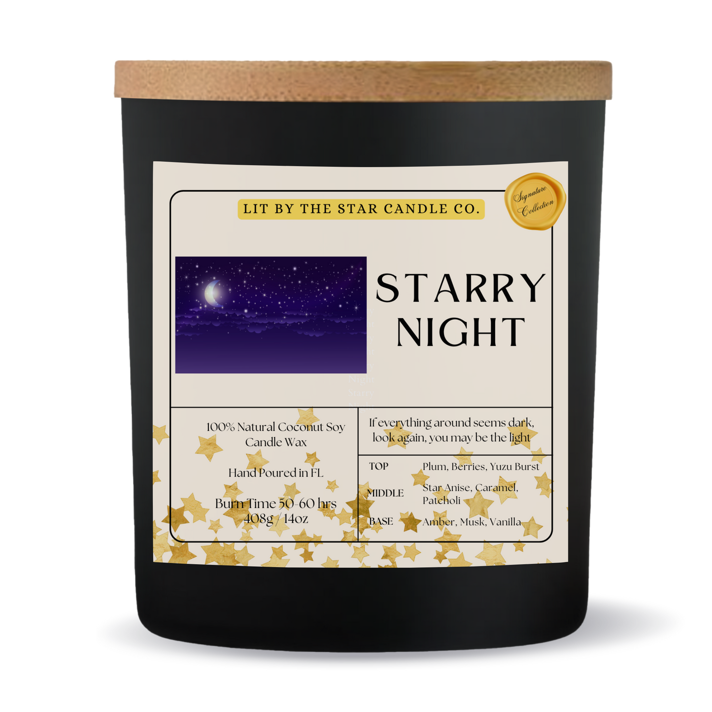 Starry Night -  Matte Black Glass Coconut Soy Candle
