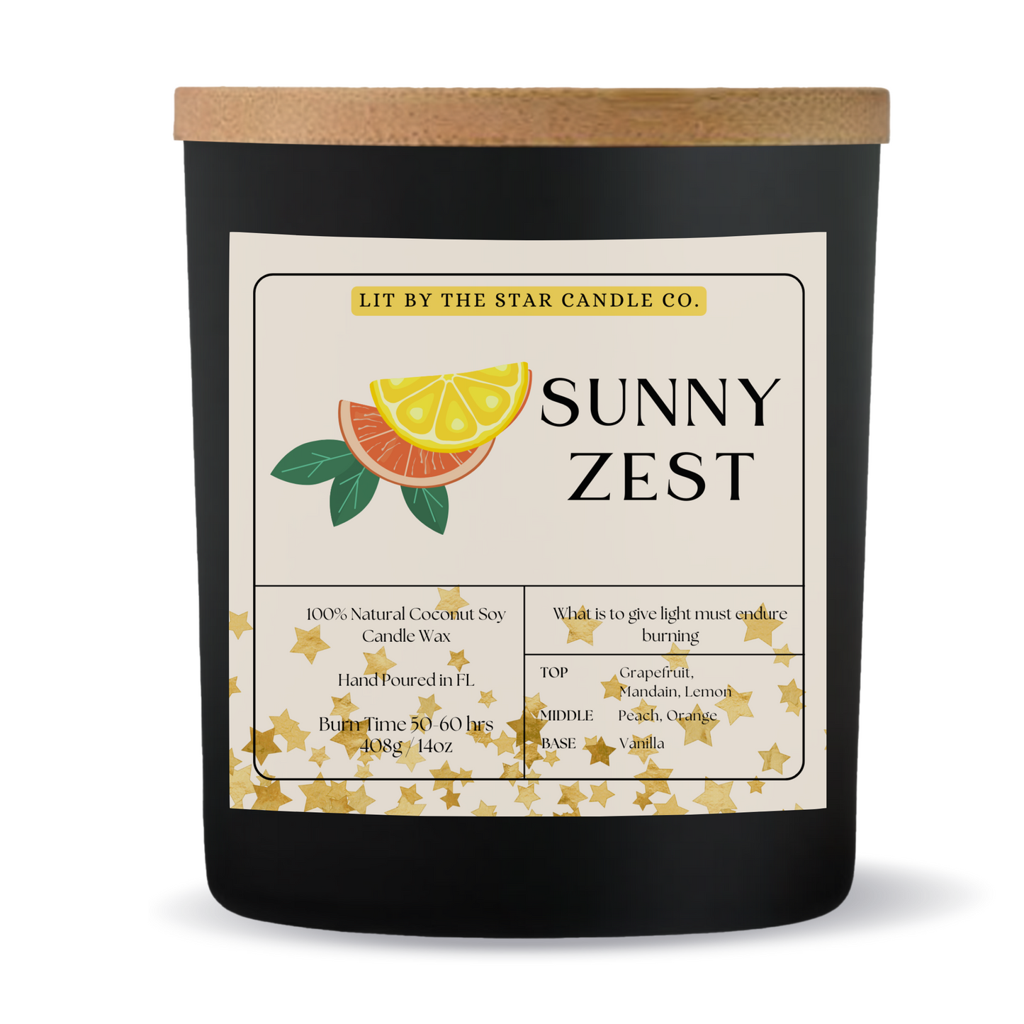 Sunny Zest -  Matte Black Glass Coconut Soy Candle
