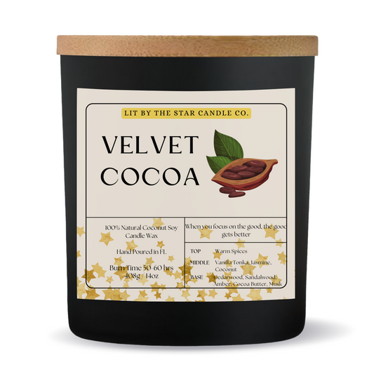 Velvet Cocoa -  Matte Black Glass Coconut Soy Candle
