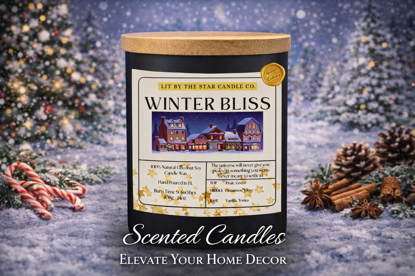 Winter Bliss -  Matte Black Glass Coconut Soy Candle