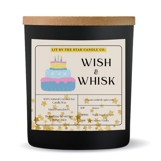 Wish & Whisk -  Matte Black Glass Coconut Soy Candle