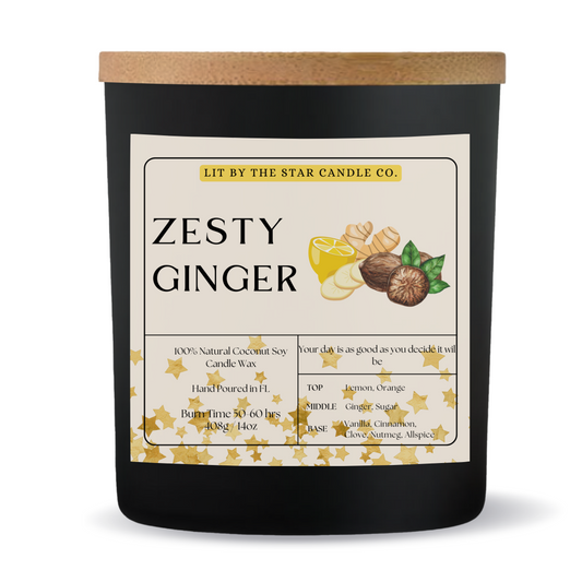 Zesty Ginger -  Matte Black Glass Coconut Soy Candle